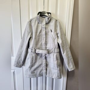 BLACK MOUNTAIN Size Large Light Gray Waterproof Jacket With Empire Belt